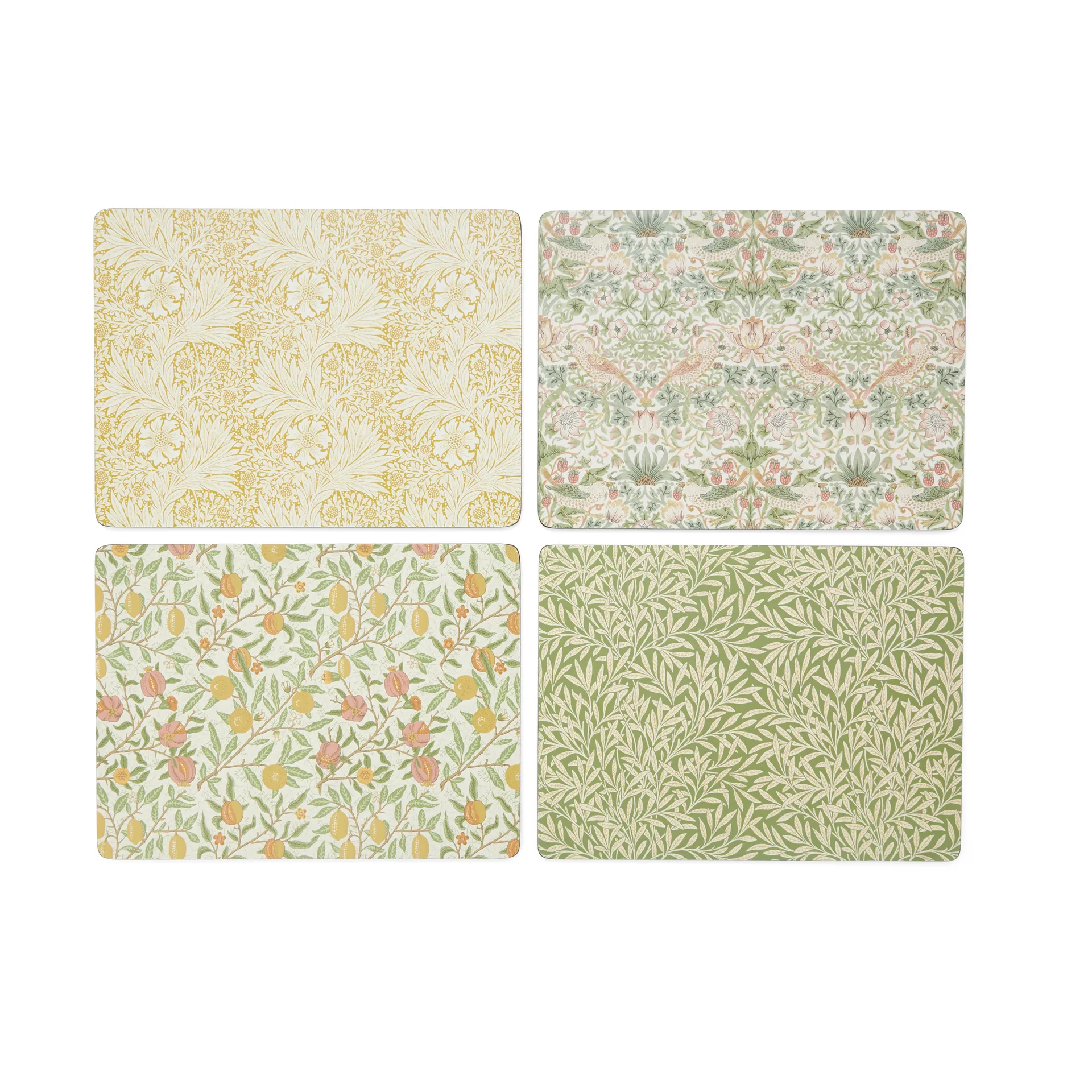 Sous-assiettes Morris & Co Simpley mixed Lot de 4, Fruit, Willow, Strawberry Thief, Marigold Pimpernel