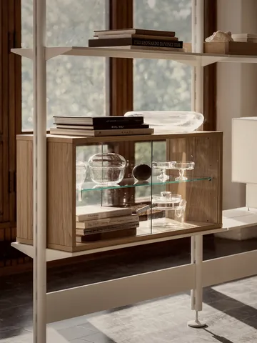 Vitrine Pira - Chêne blanchi - verre clair, 70x31 cm, dos en verre - Pira