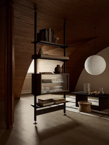 Vitrine Pira - Noyer - verre strié, 70x31 cm, 4 portes - Pira