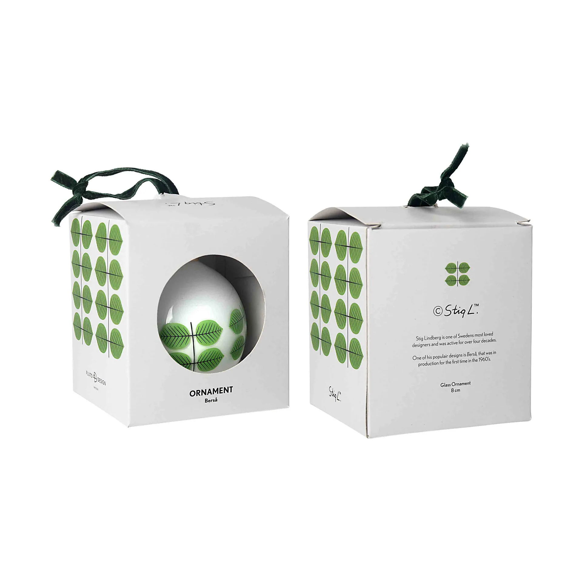 Boule de Noël Stig L Berså Ø8 cm, Blanc-vert Pluto Design
