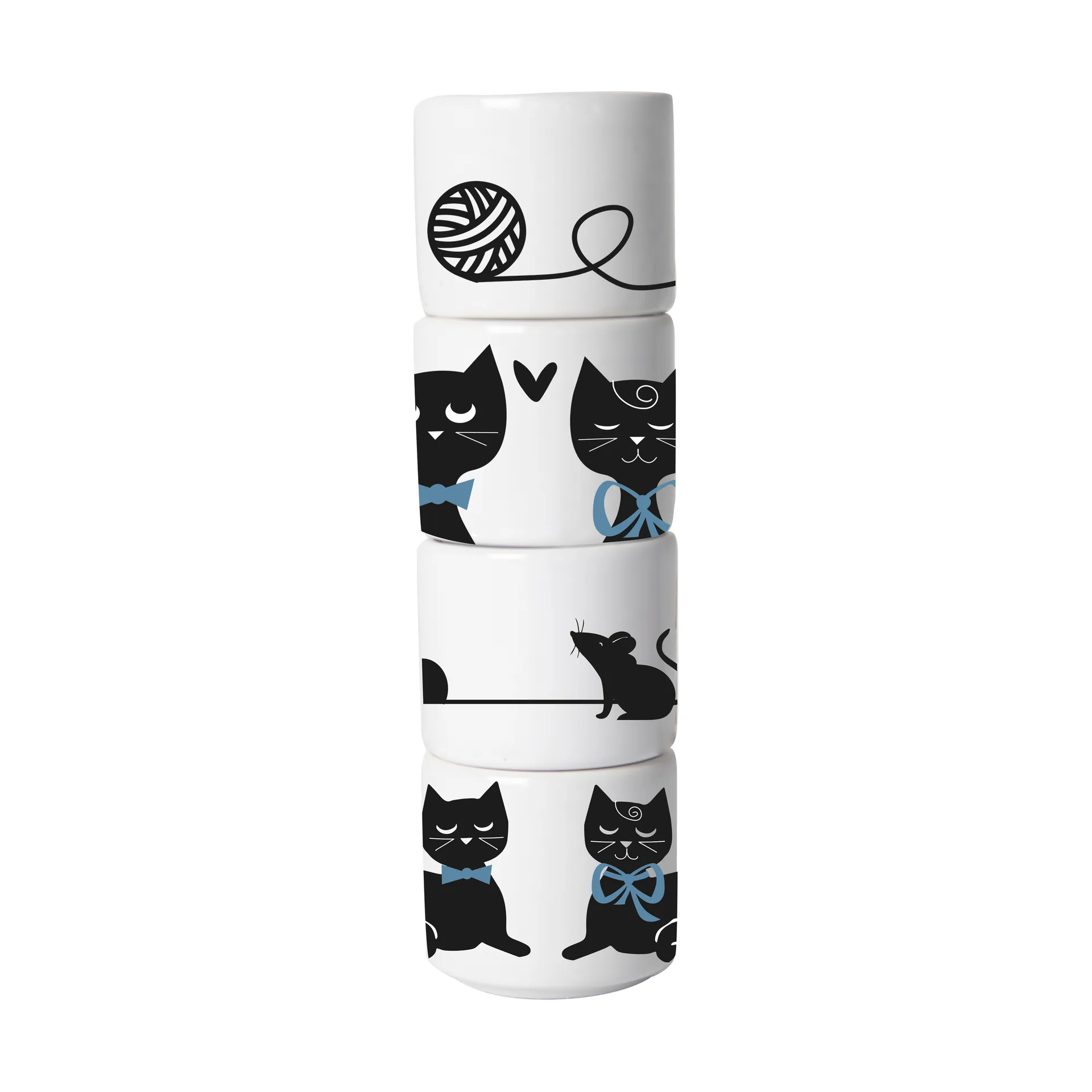 Coquetier Famille de Chats 4 pièces, Blanc-noir-bleu Pluto Design