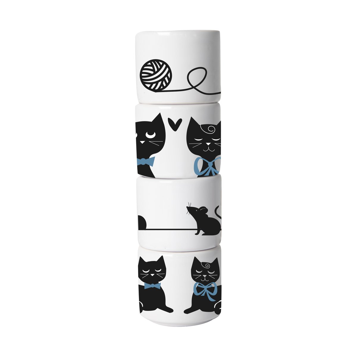pluto design coquetier famille de chats 4 pièces blanc-noir-bleu