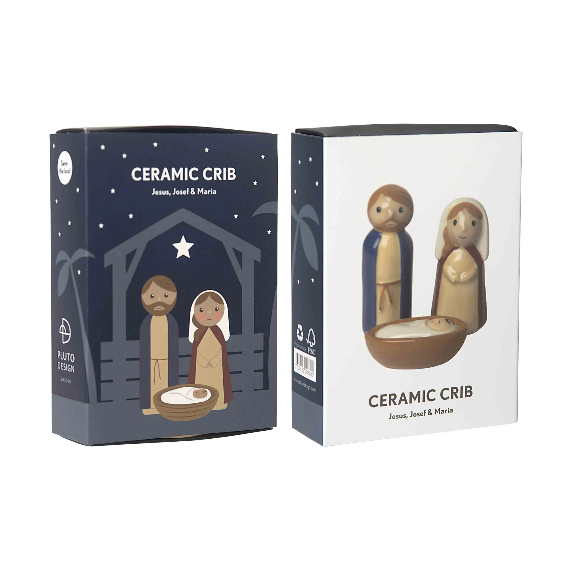 Crèche en céramique Crib family 3 pièces, Jésus, Joseph et Marie Pluto Design