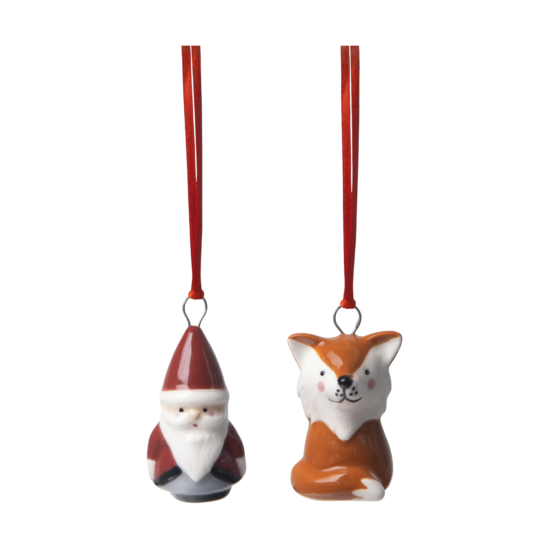 Décorations suspendues Fox & Santa 2 pièces, Rouge-blanc-brun Pluto Design