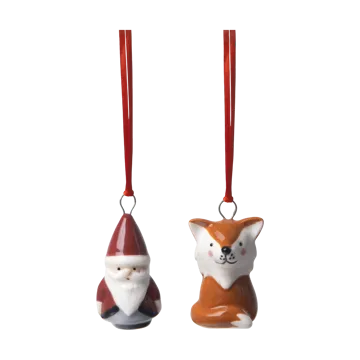 Décorations suspendues Fox & Santa 2 pièces - Rouge-blanc-brun - Pluto Design