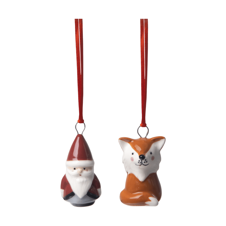 Décorations suspendues Fox & Santa 2 pièces - Rouge-blanc-brun - Pluto Design