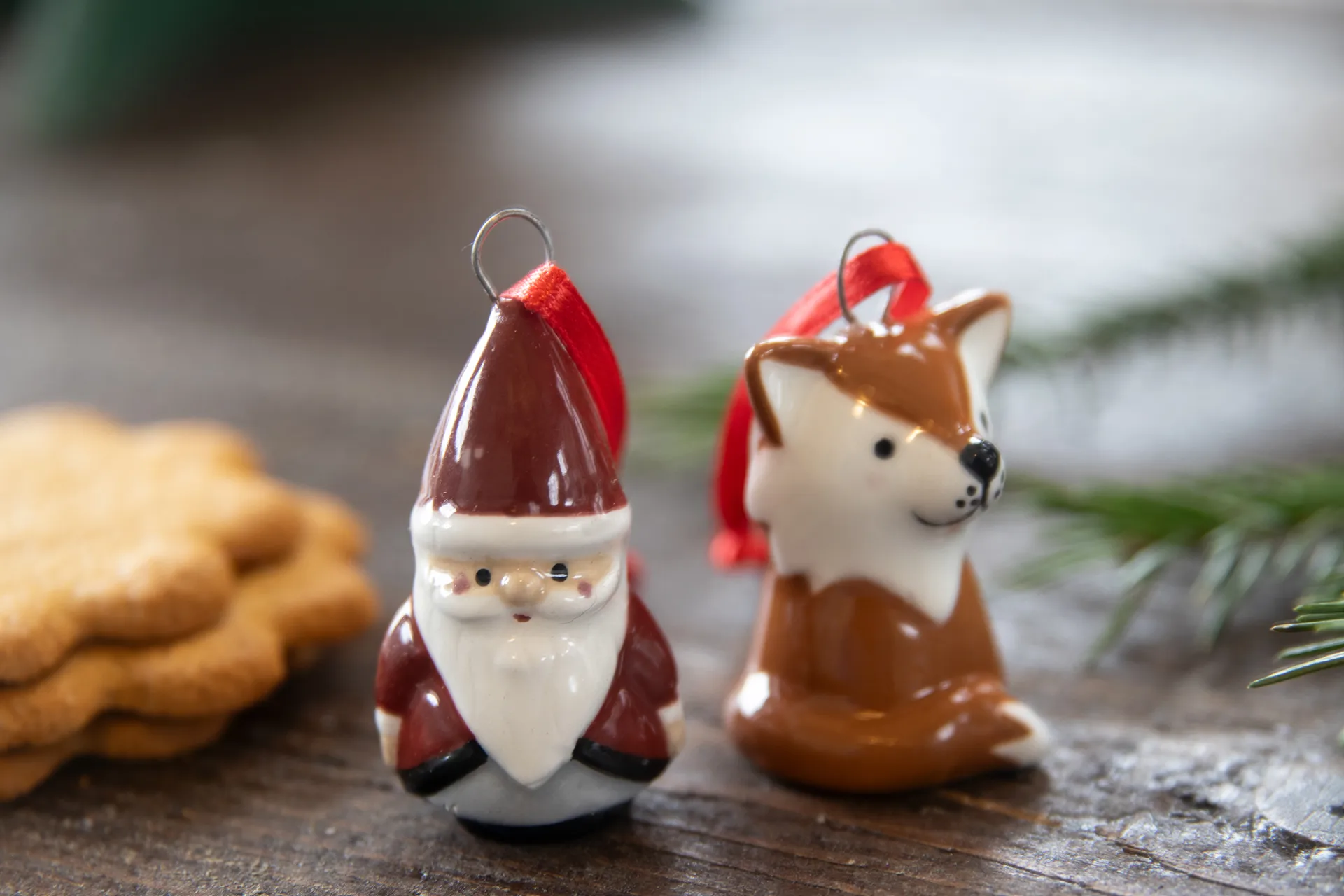 Décorations suspendues Fox & Santa 2 pièces, Rouge-blanc-brun Pluto Design