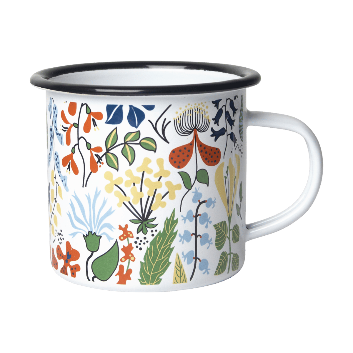 Pluto Design Mug en émail Herbarium Vit-multi | Design Scandinave | Tasses à café | Blanc