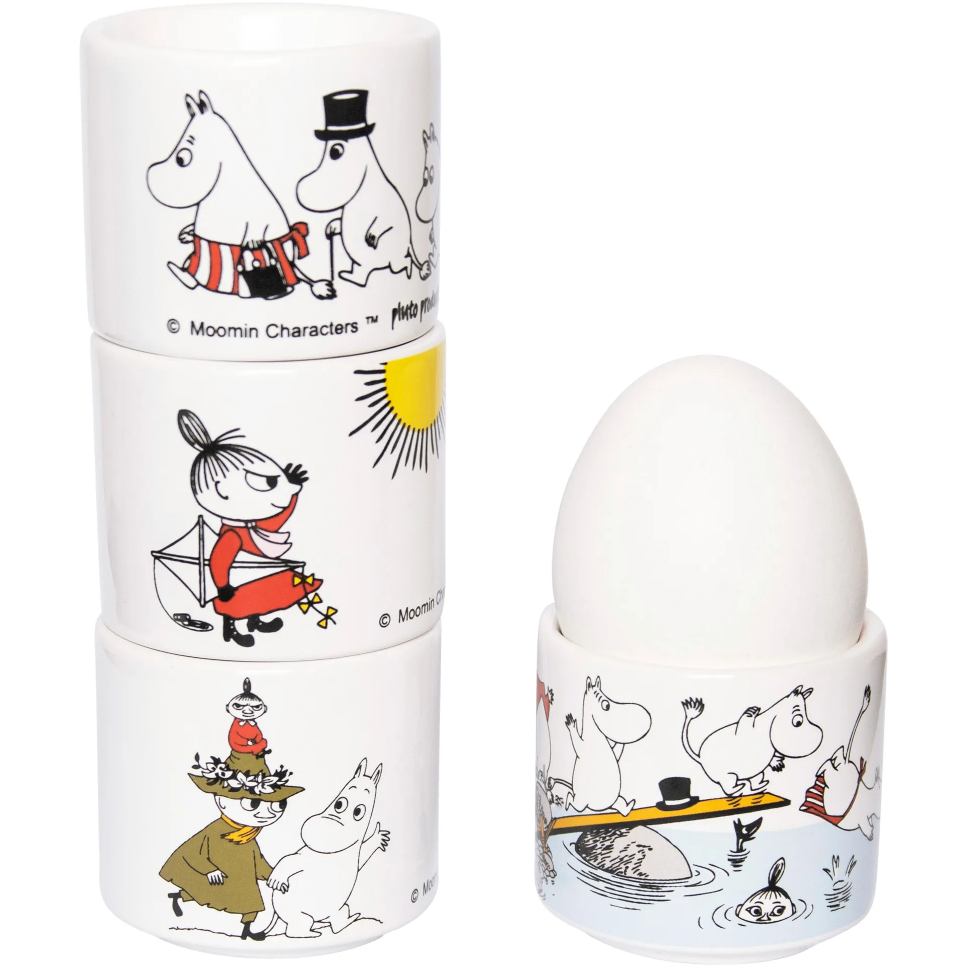 Mumin coquetier avec soucoupe, coquetier en couleurs 4 pièces, Blanc avec motif Pluto Design