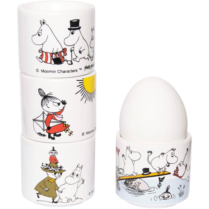 Mumin coquetier avec soucoupe, coquetier en couleurs 4 pièces - Blanc avec motif - Pluto Design