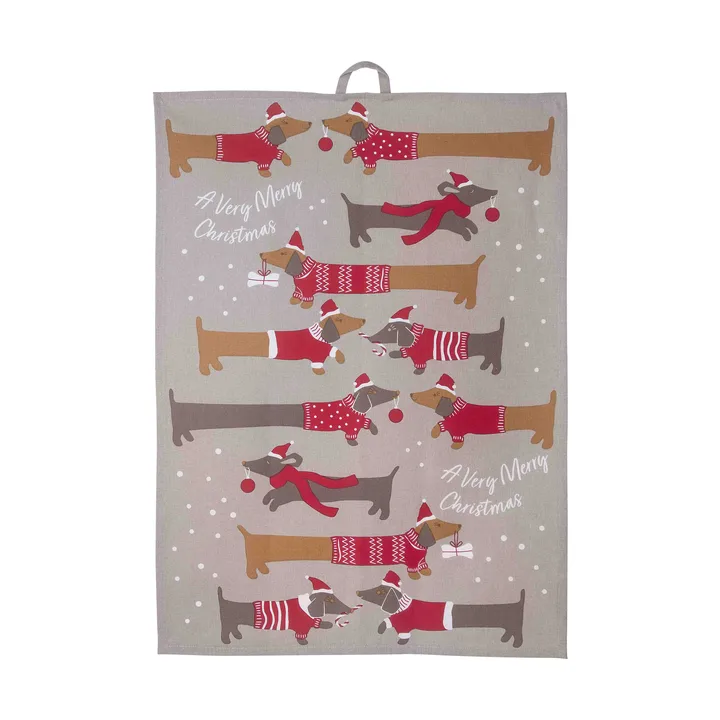 Torchon Jolly dogs 50x70 cm - Rouge-gris - Pluto Design