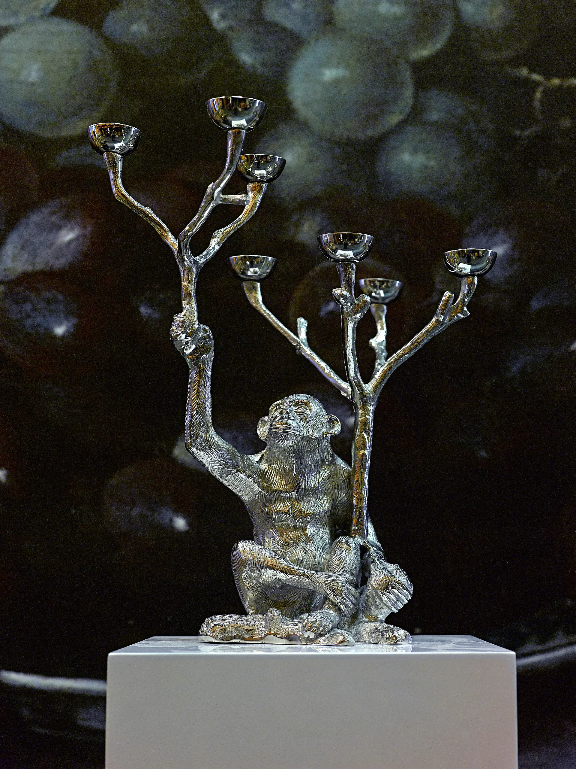 Bougeoir Monkey 40 cm, Argent POLSPOTTEN