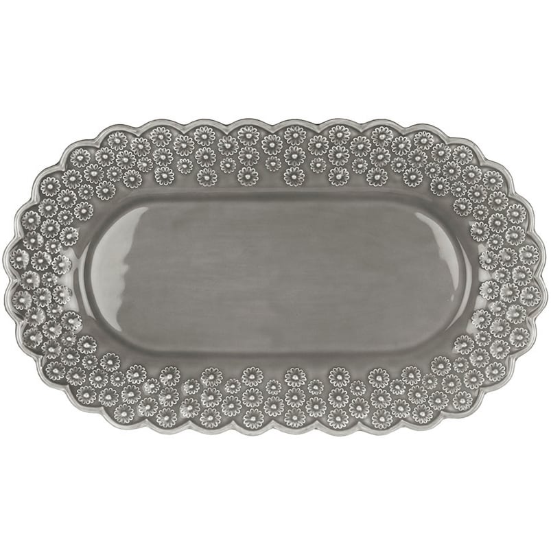 potteryjo plat à service oval ditsy soft grey (gris)