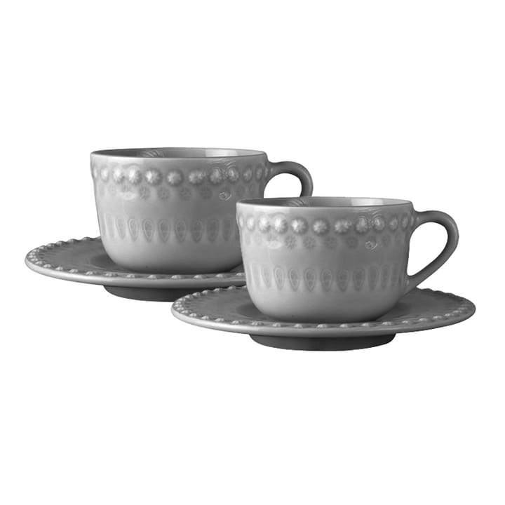 Tasse à thé avec soucoupe Daisy Lot de 2 - Soft grey (gris) - PotteryJo