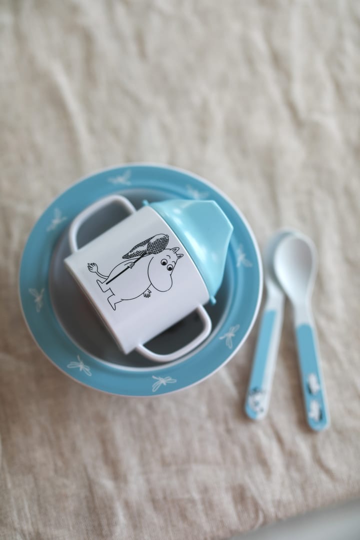 Mug avec bec & sous-tasse avec ventouse Mumin Vatten & Bad, Bleu Rätt Start