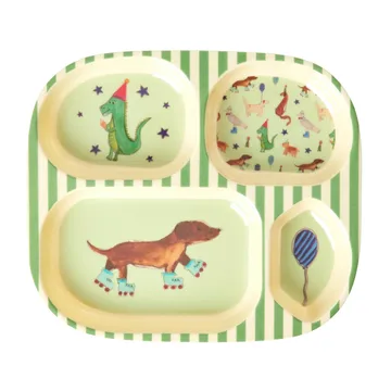 Assiette pour enfants Rice mélamine 4 compartiments - Animal print-green - RICE