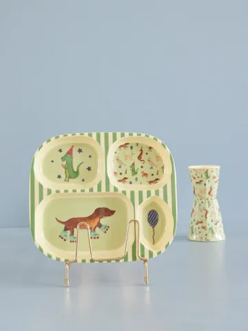 Assiette pour enfants Rice mélamine 4 compartiments - Animal print-green - RICE