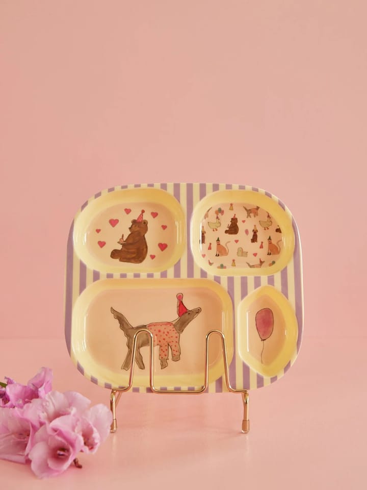 Assiette pour enfants Rice mélamine 4 compartiments, Animal print-lavender RICE