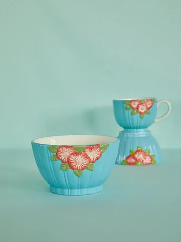 Bol en céramique Rice Embossed Flower Ø14,5 cm - Mint - RICE