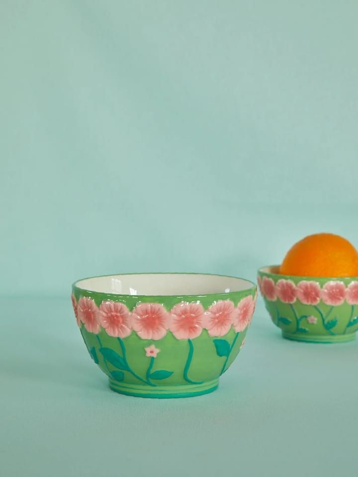 Bol en céramique Rice Embossed Flower Ø14,5 cm, Sage green RICE