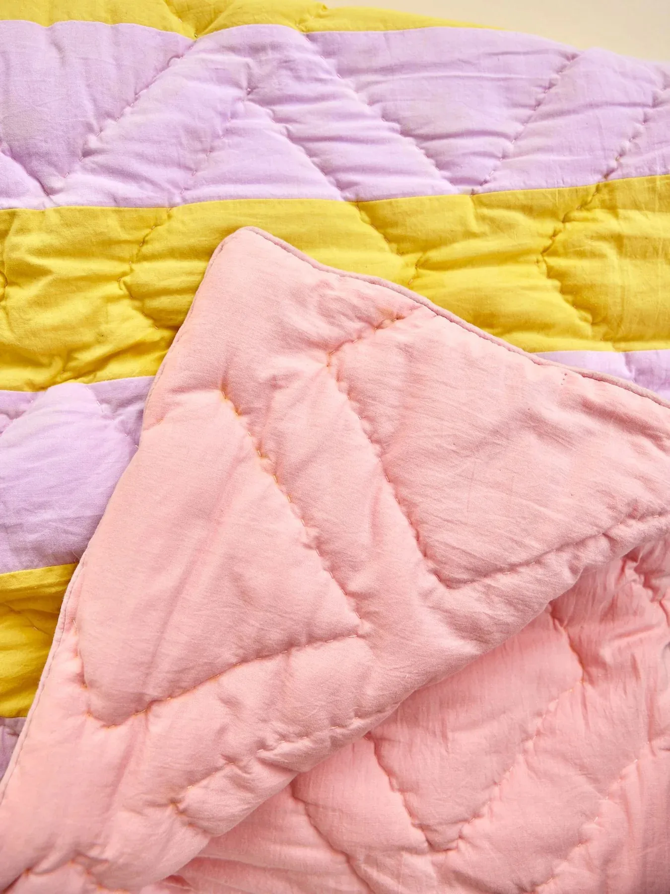 Couverture en coton Rice rayures 140x200 cm, Yellow-lavender-pink RICE