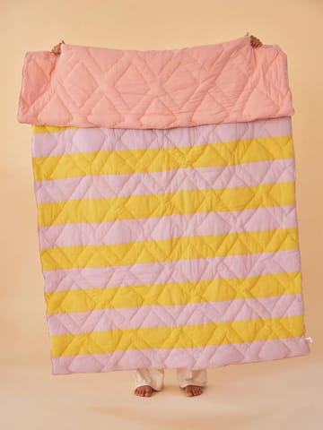 Couverture en coton Rice rayures 140x200 cm - Yellow-lavender-pink - RICE