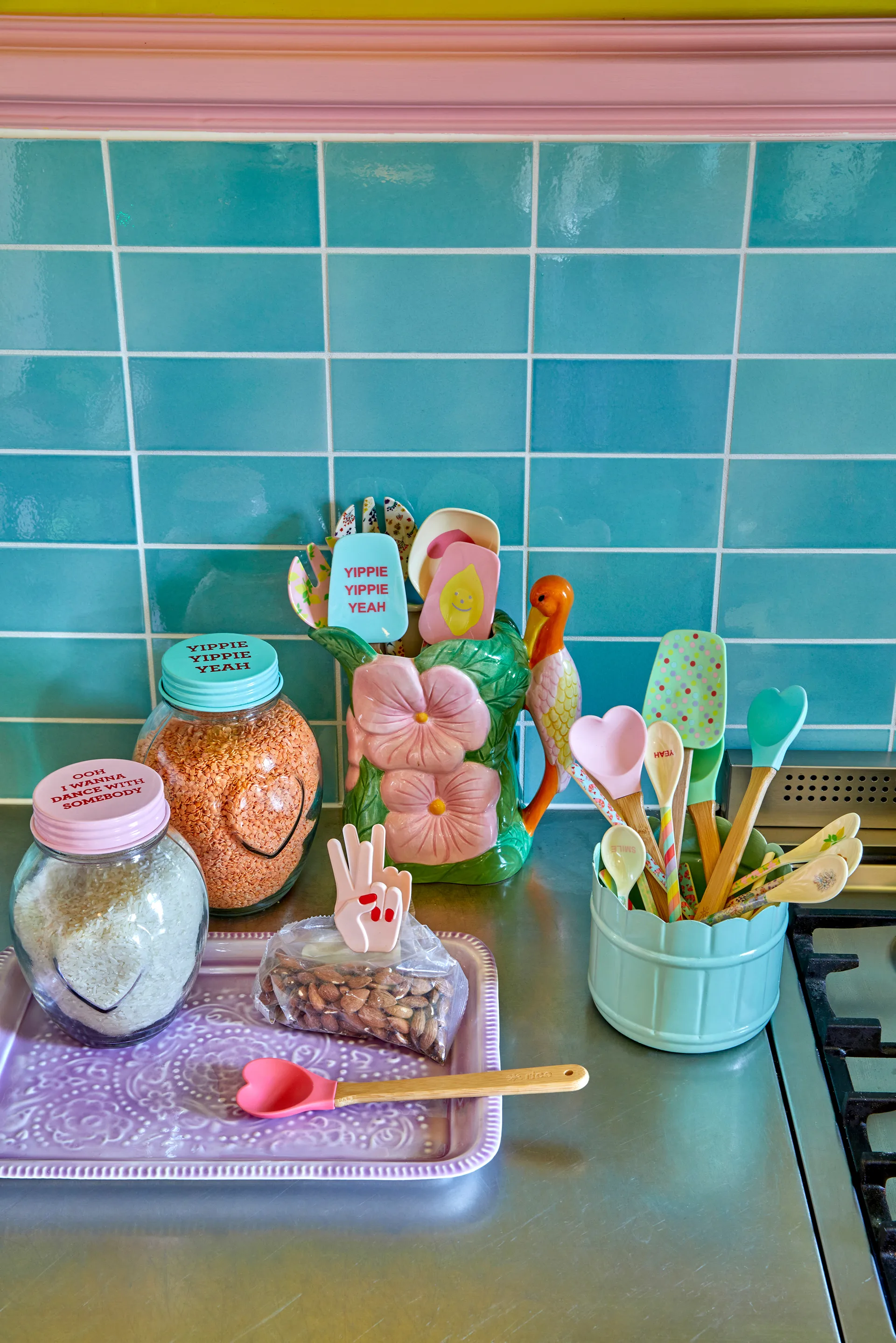 Cuillère en silicone avec manche en bambou Rice 23 cm 2 pièces, Red-pink RICE