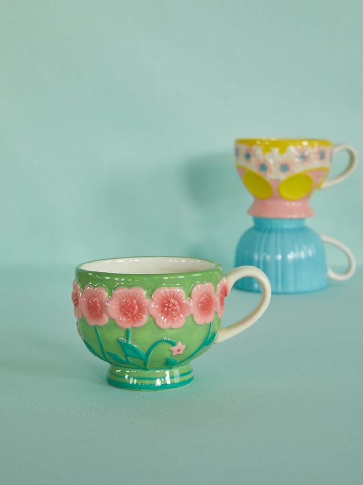 Mug en céramique Rice Embossed Flower 30 cl, Sage green RICE
