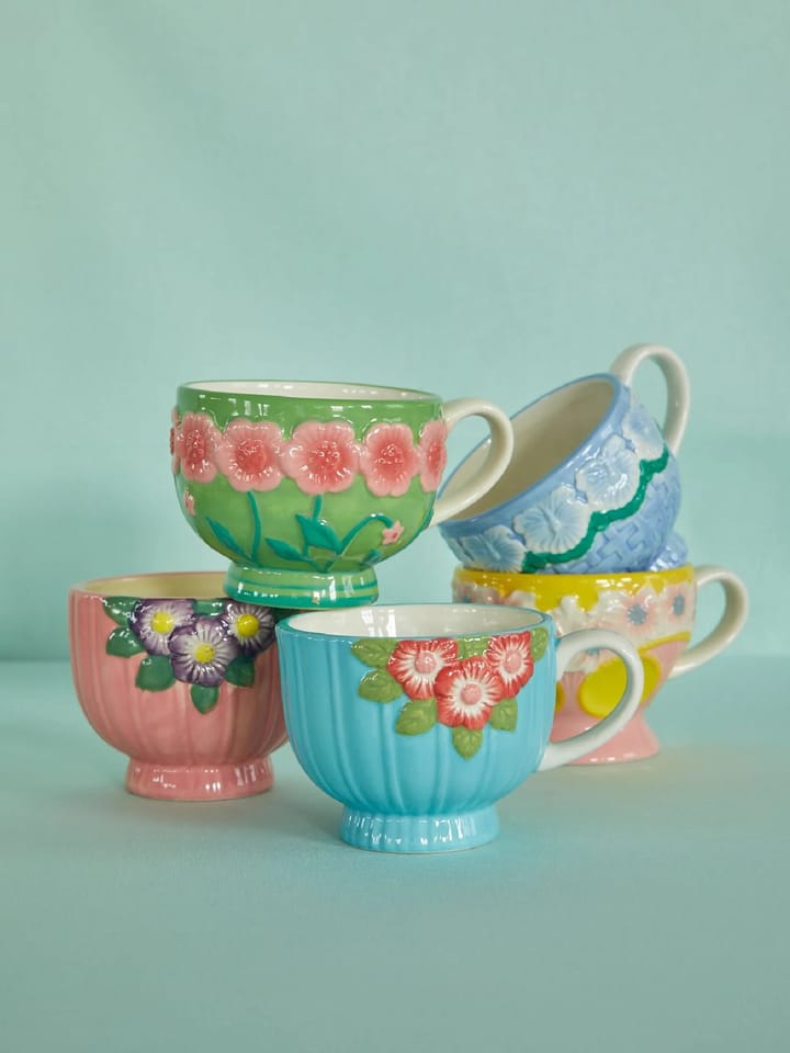Mug en céramique Rice Embossed Flower 30 cl, Sage green RICE