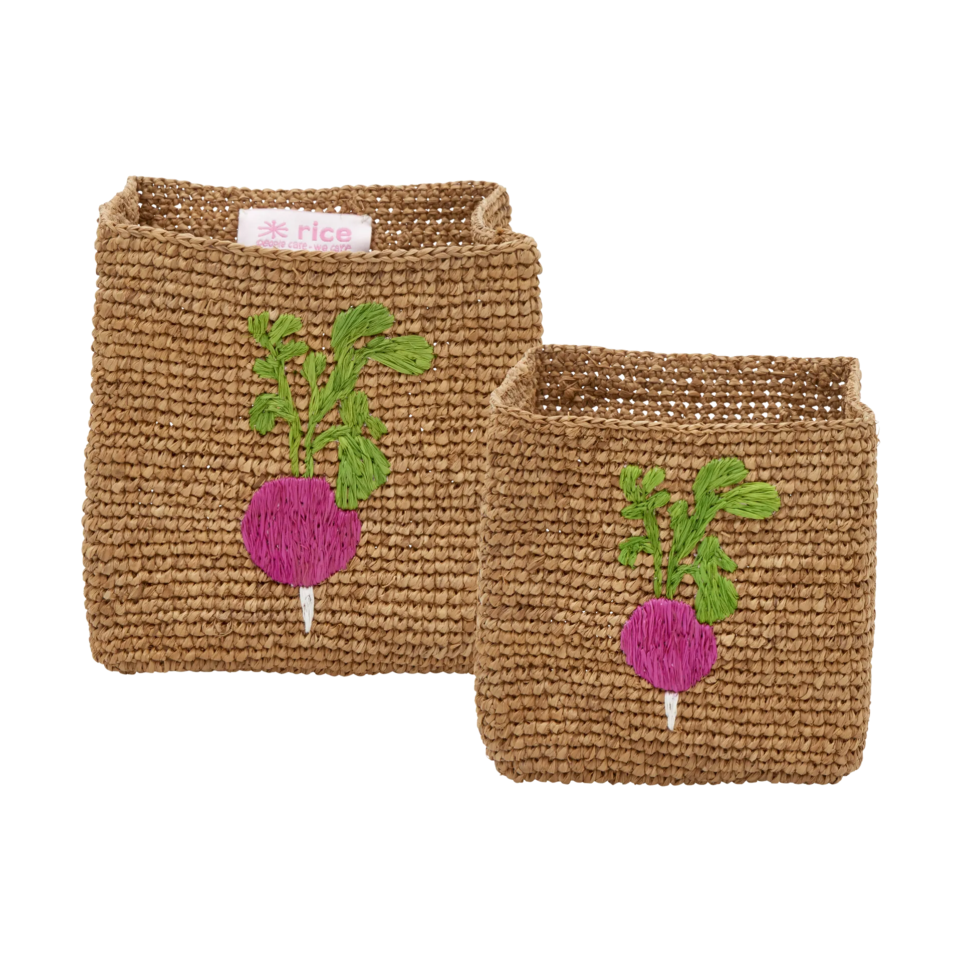 Panier de rangement en raphia Rice, 2 pièces, Radish Embroidery-Tea RICE