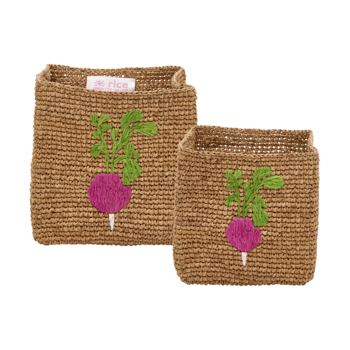 Panier de rangement en raphia Rice, 2 pièces - Radish Embroidery-Tea - RICE