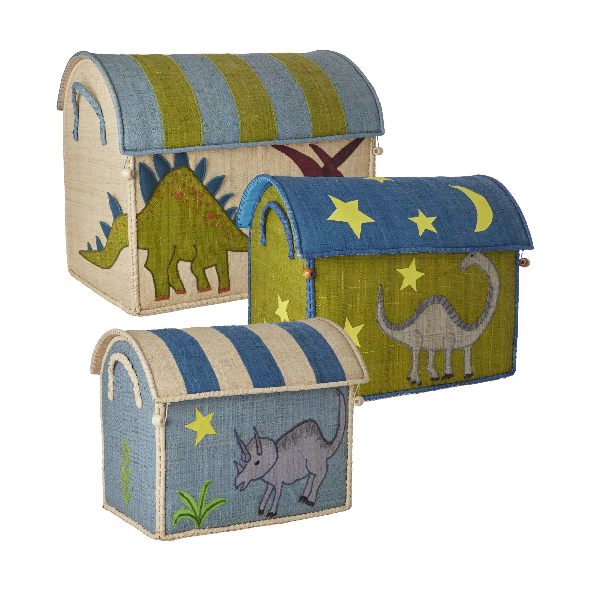 Panier de rangement en raphia Rice, 3 pièces, New Dinosaur Theme RICE