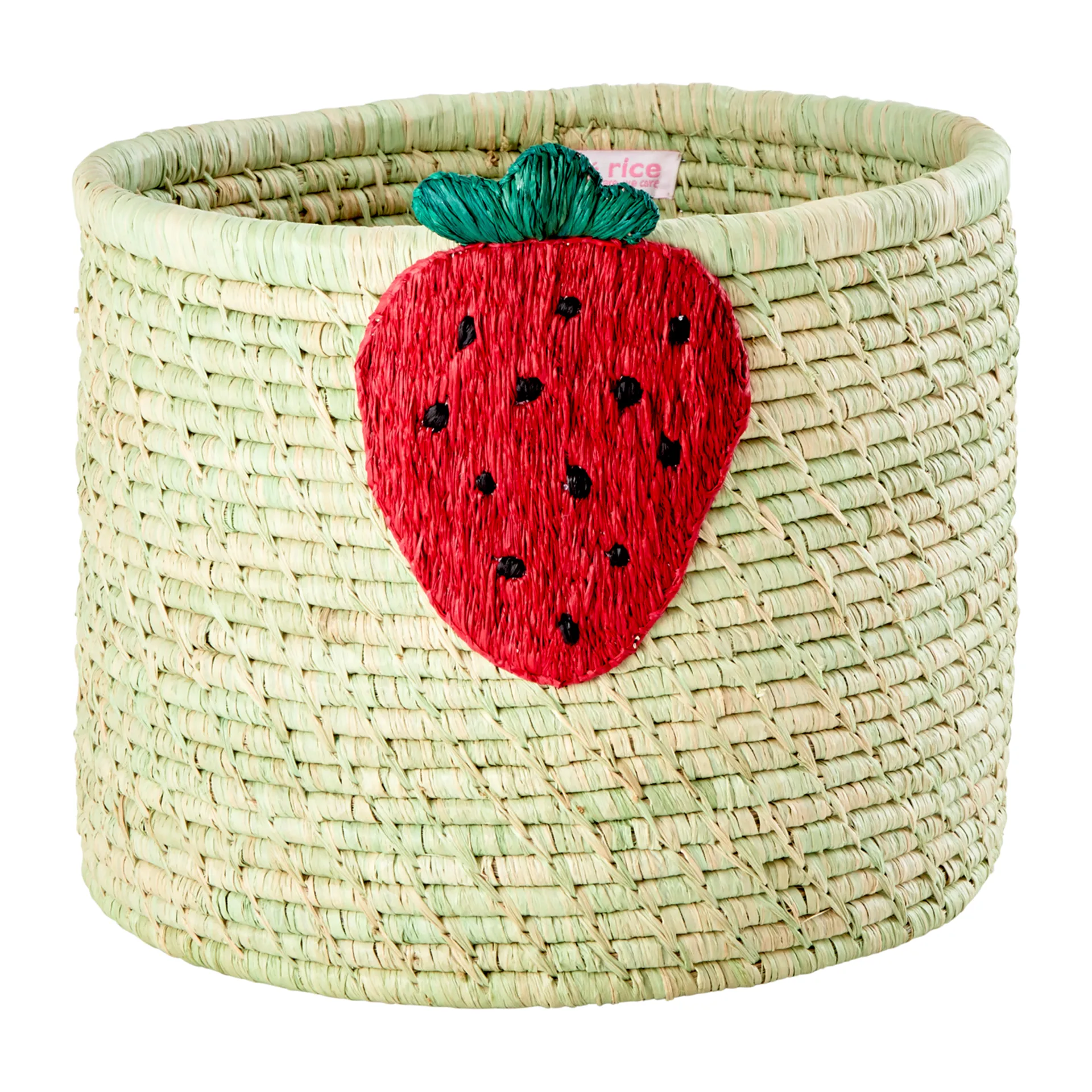 Panier de rangement en raphia Rice Ø35 cm, Strawberry embroidery RICE