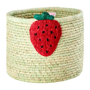 Panier de rangement en raphia Rice Ø35 cm - Strawberry embroidery - RICE