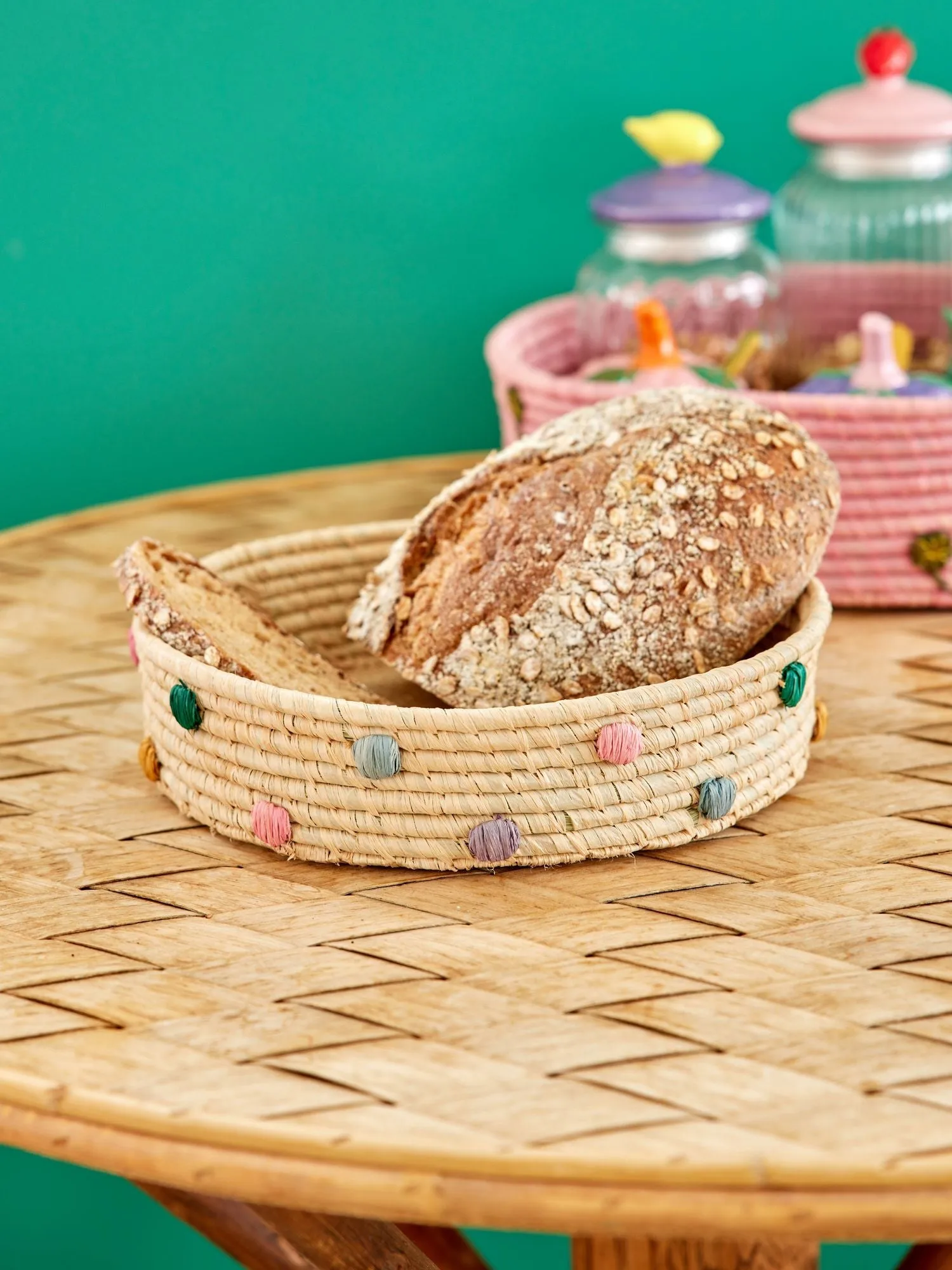 Panier de rangement en raphia Rice bas Ø25 cm, Natural RICE