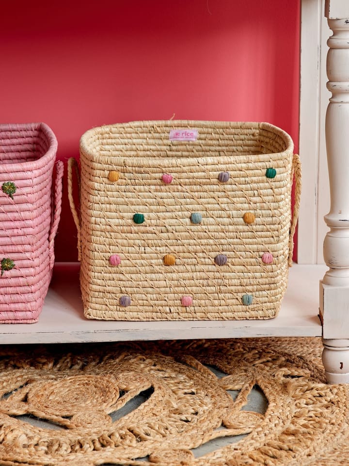 Panier de rangement raphia Rice à pois, Dove Blue RICE