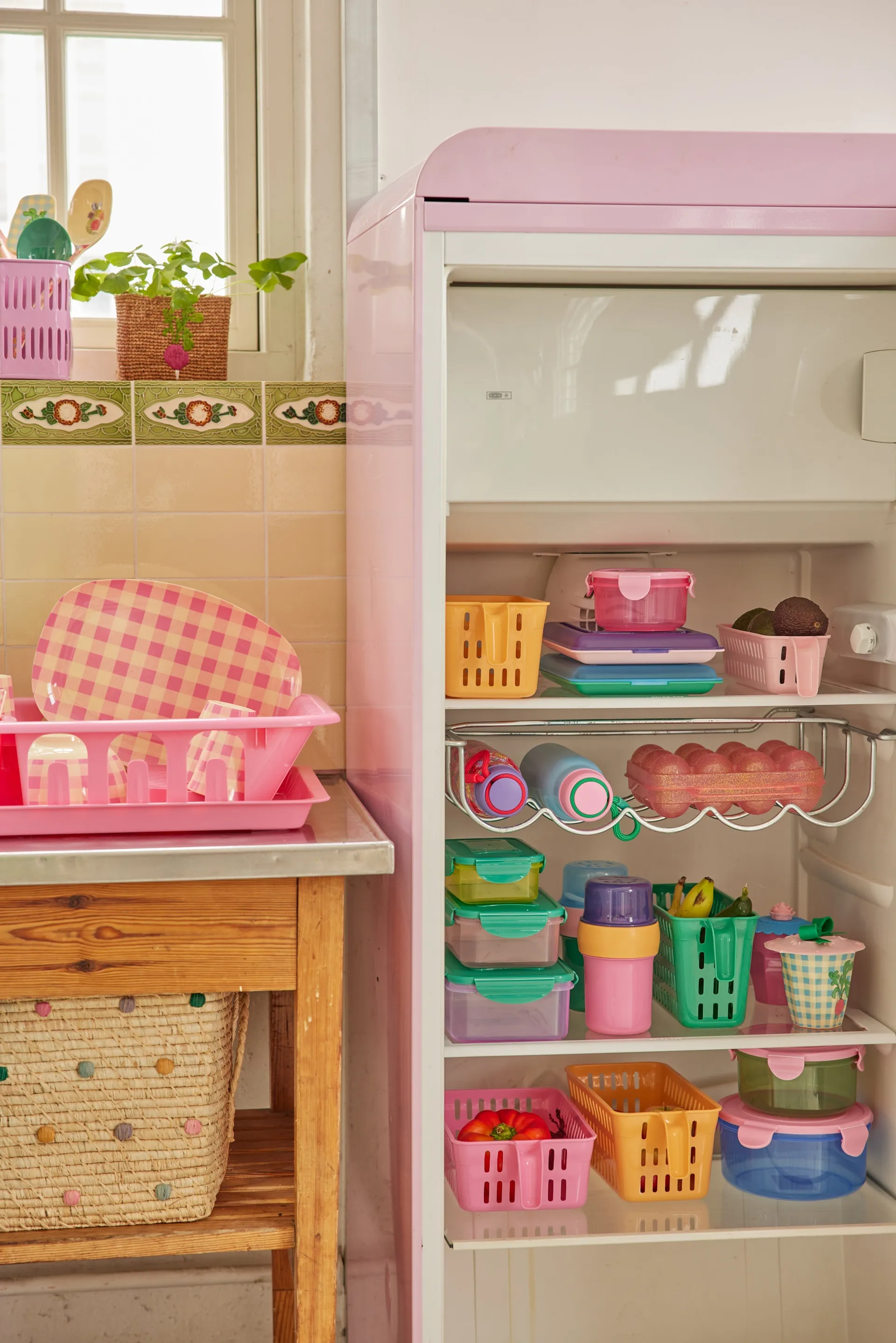 Panier de rangement raphia Rice à pois, Dove Blue RICE