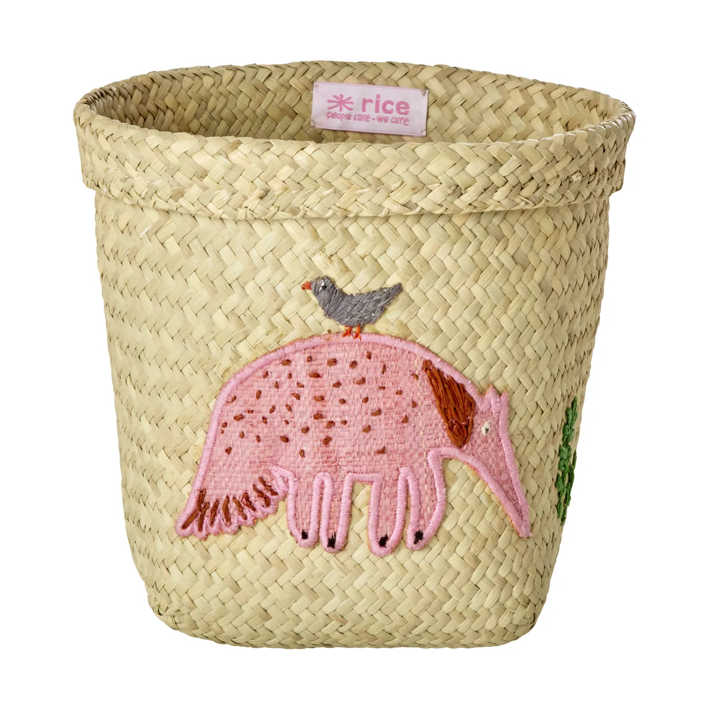 Panier de rangement rond en raphia Rice, 2 pièces, Animal Embroidery-Pink-orange RICE