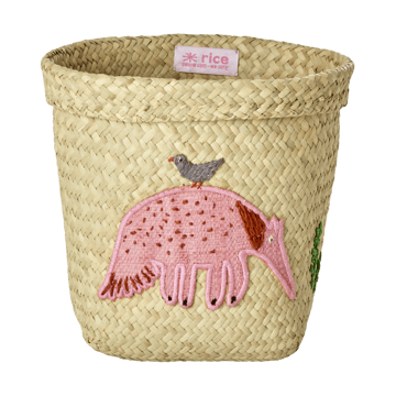 Panier de rangement rond en raphia Rice, 2 pièces - Animal Embroidery-Pink-orange - RICE