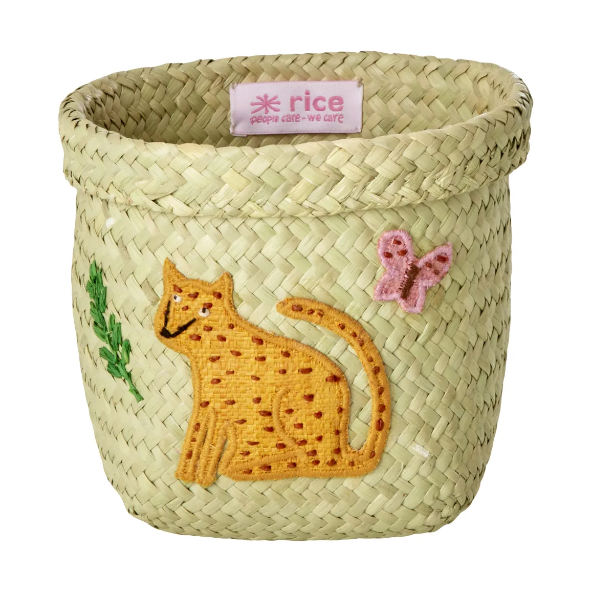 Panier de rangement rond en raphia Rice, 2 pièces, Animal Embroidery-Pink-orange RICE