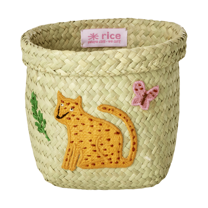Panier de rangement rond en raphia Rice, 2 pièces, Animal Embroidery-Pink-orange RICE