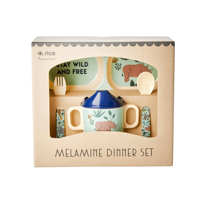 Service pour enfants Rice Jungle animals 4 Pièces - Bleu - RICE