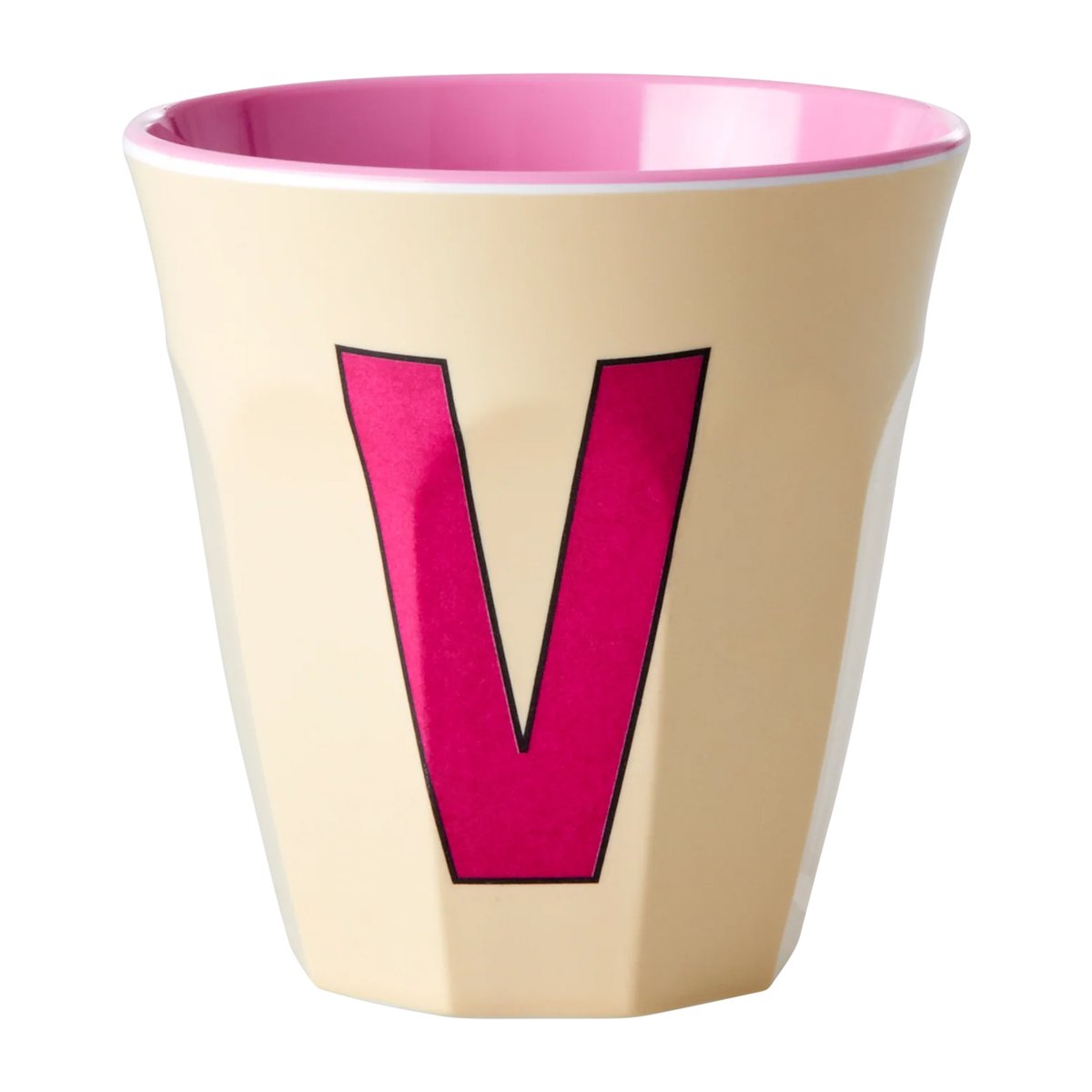 RICE Tasse en mélamine Rice medium lettre V 30 cl Soft yellow