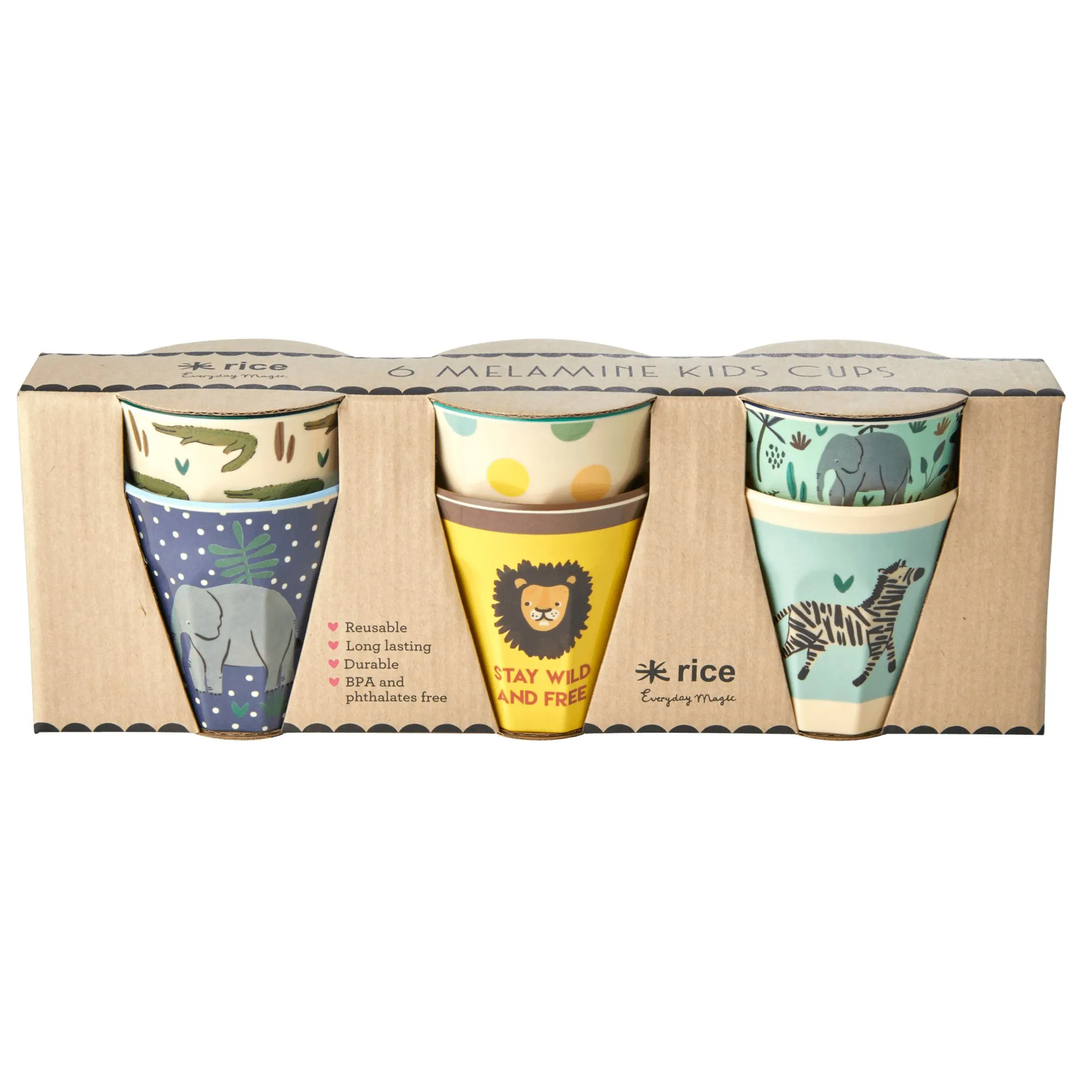 Tasse pour enfant Rice Jungle animals Lot de 6, Bleu-multi RICE