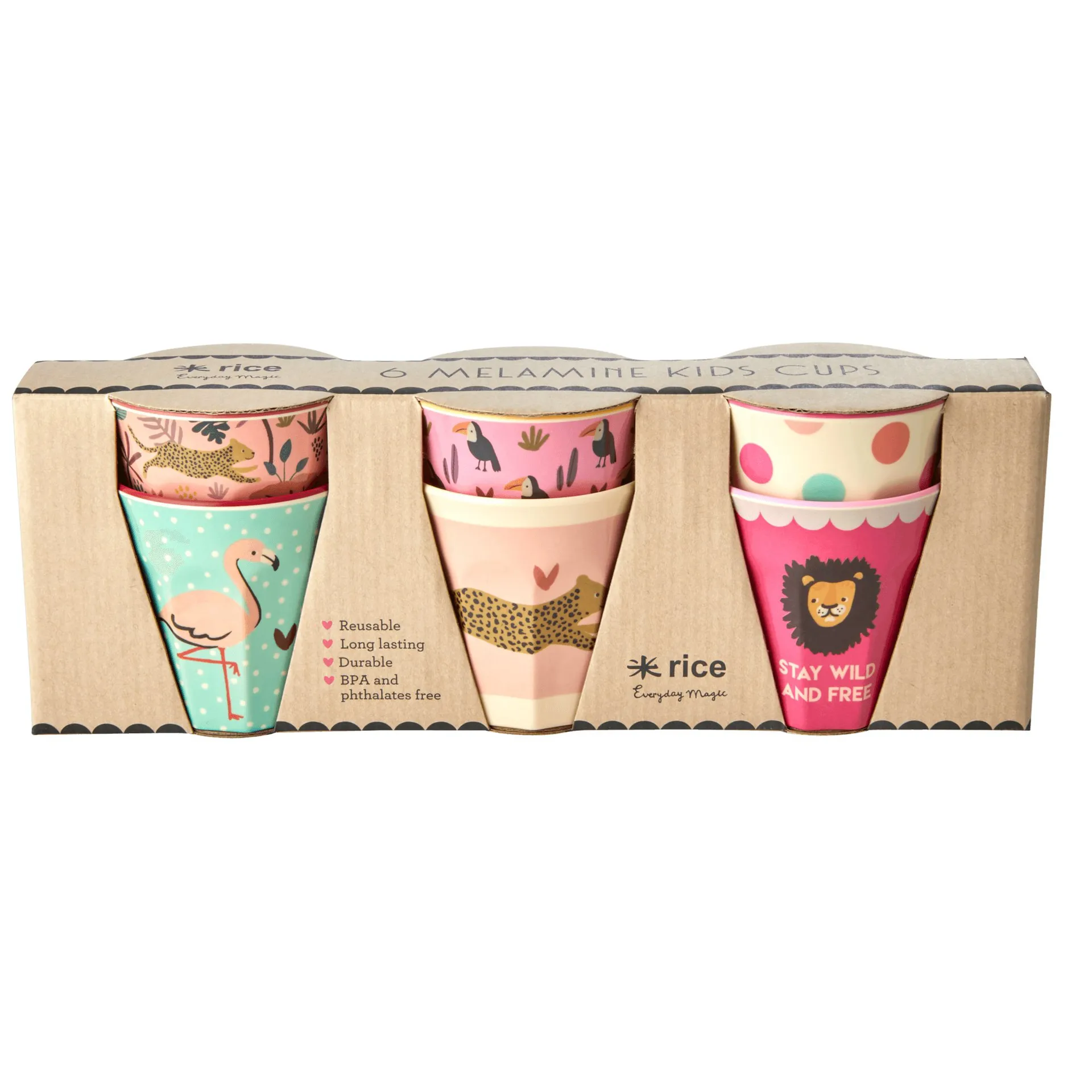 Tasse pour enfant Rice Jungle animals Lot de 6, Rose-multi RICE