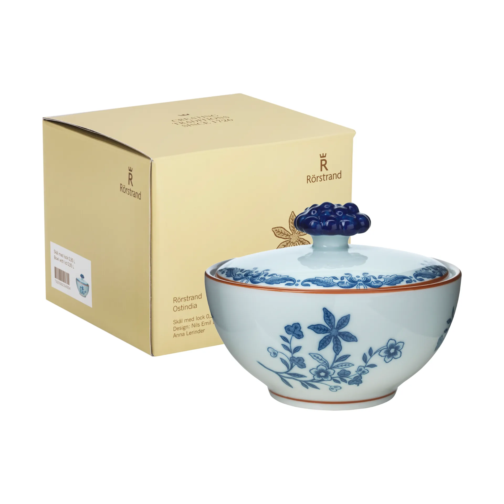 Coffret cadeau Bol avec couvercle Ostindia 35 cl, Bleu-blanc Rörstrand