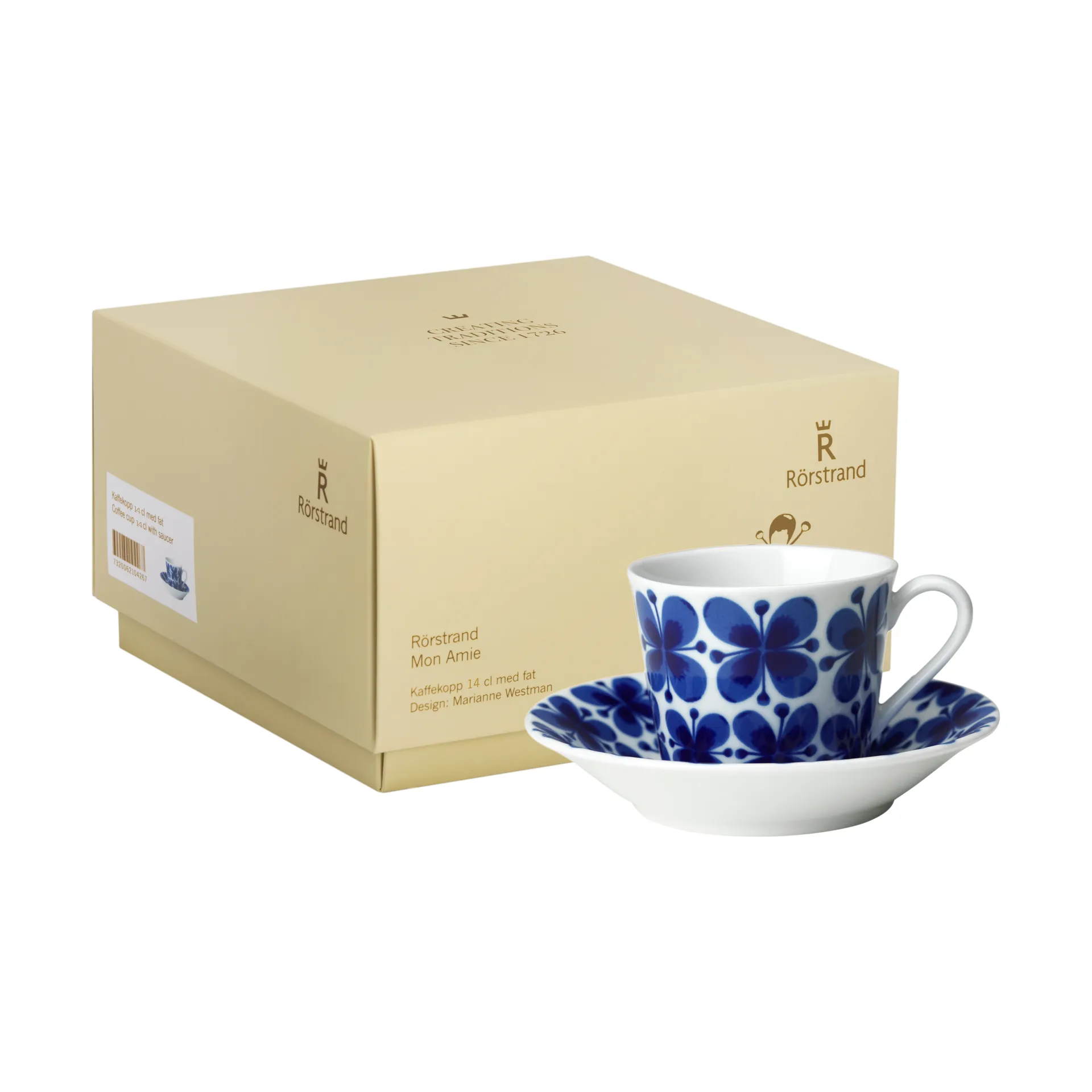 Coffret cadeau Tasse avec soucoupe Mon Amie 14 cl, Bleu-blanc Rörstrand