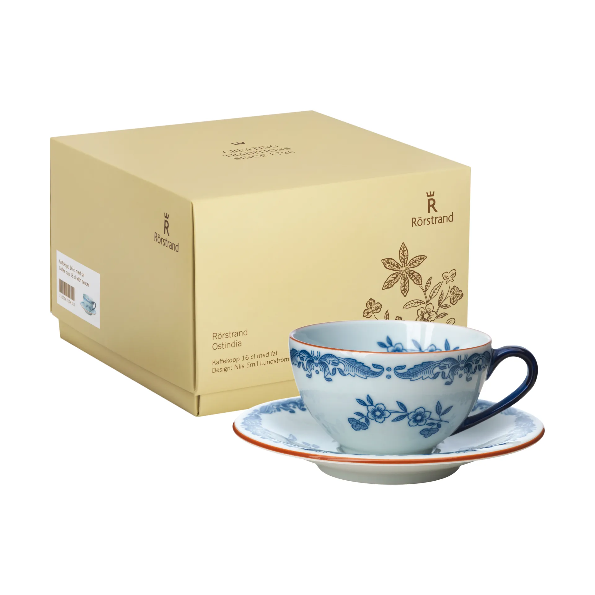 Coffret cadeau Tasse avec soucoupe Ostindia 16 cl, Bleu-blanc Rörstrand