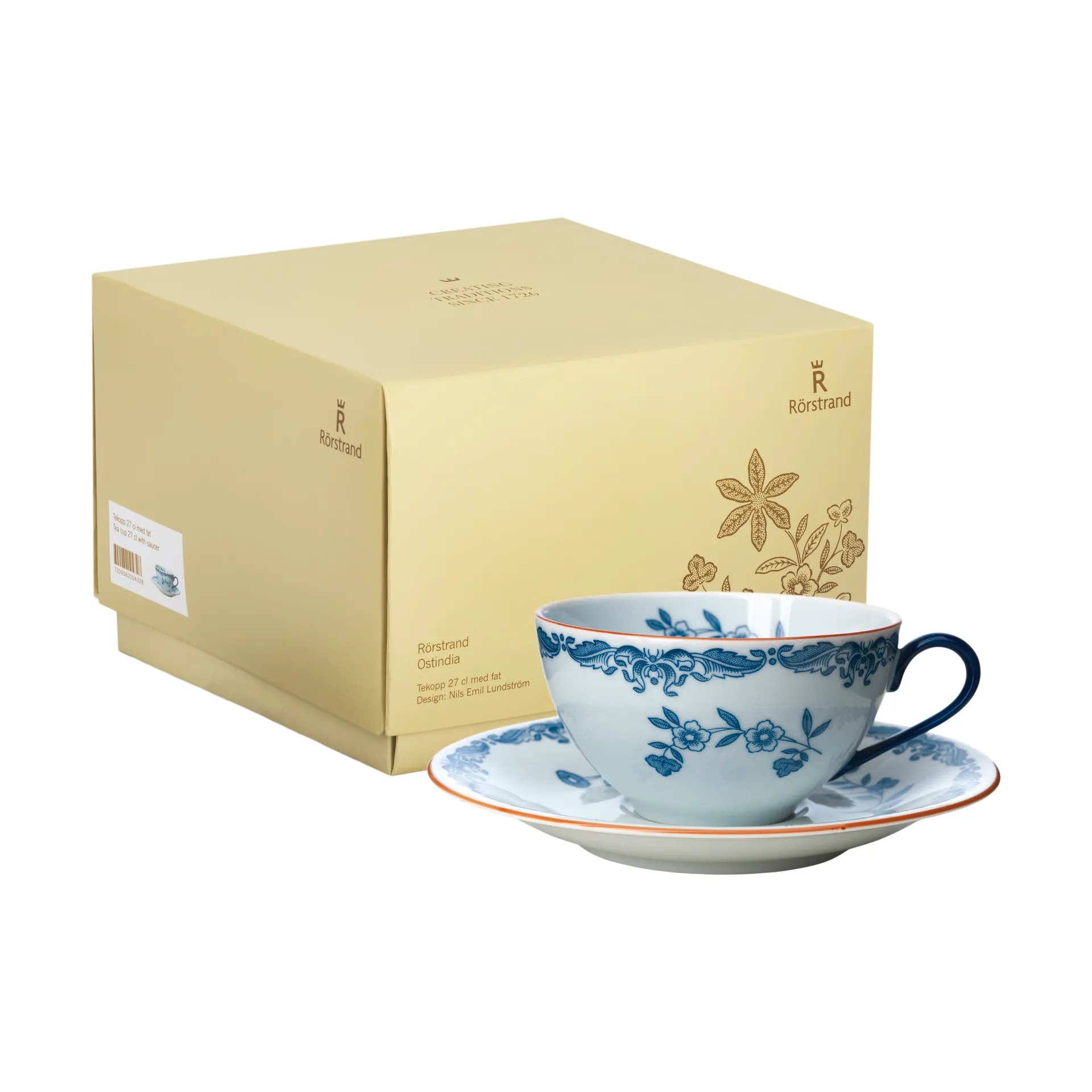Coffret cadeau Tasse avec soucoupe Ostindia 27 cl, Bleu-blanc Rörstrand
