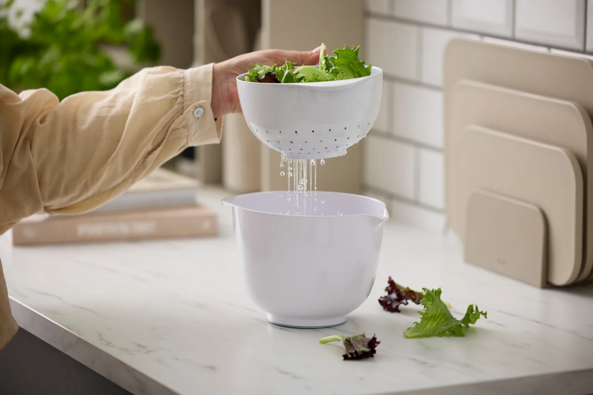 Bol avec passoire NEW Margrethe, Blanc, 1,5 litre Rosti